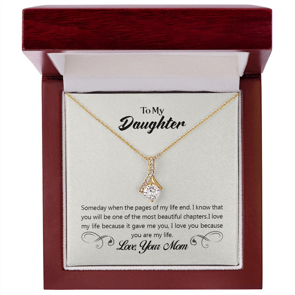 To My Daughter Someday from Mom Ribbon Necklace Gold Tone Luxury Box